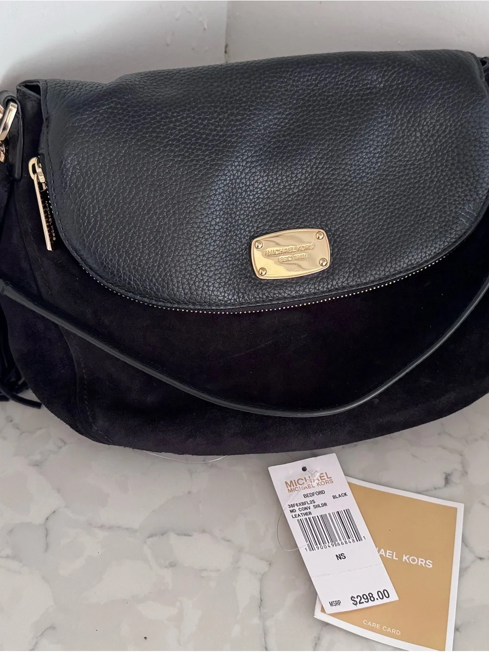 Michael Kors Black Leather & Suede Shoulder Bag - Bedford